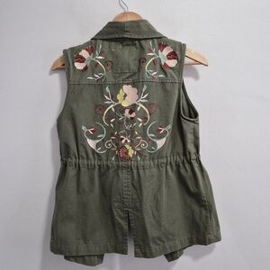 En Creme Heavily Embroidered Open Utility Boho Vest Size Small